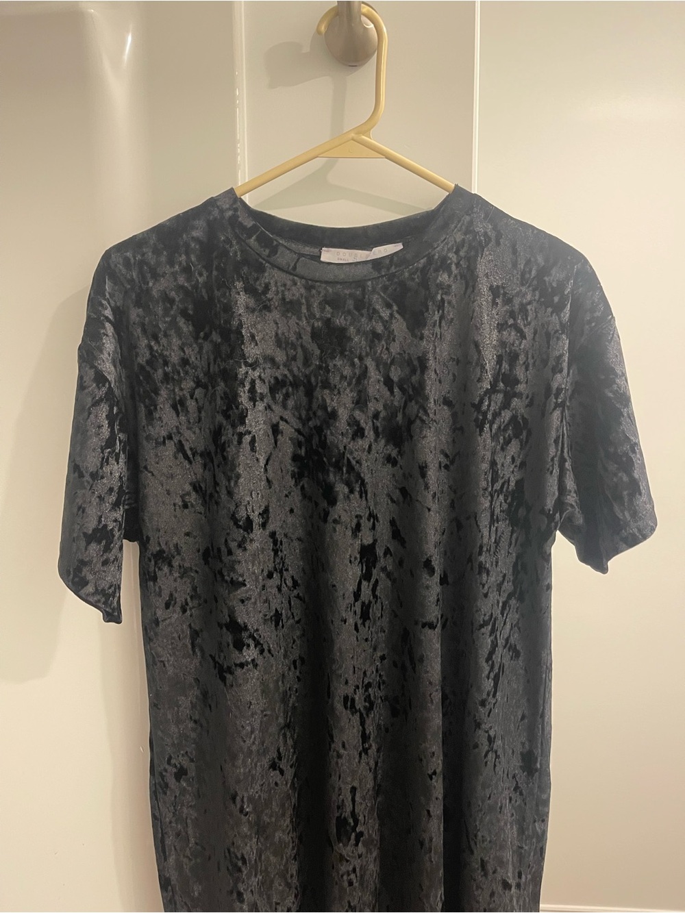 Black Crushed Velvet Short Sleeve Dress